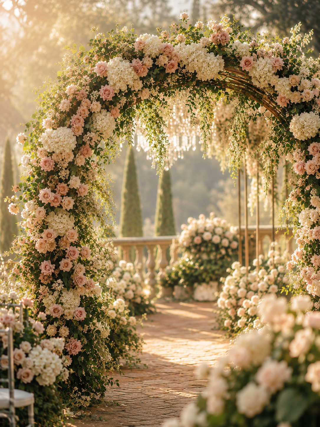 Romantic wedding scene in soft morning light